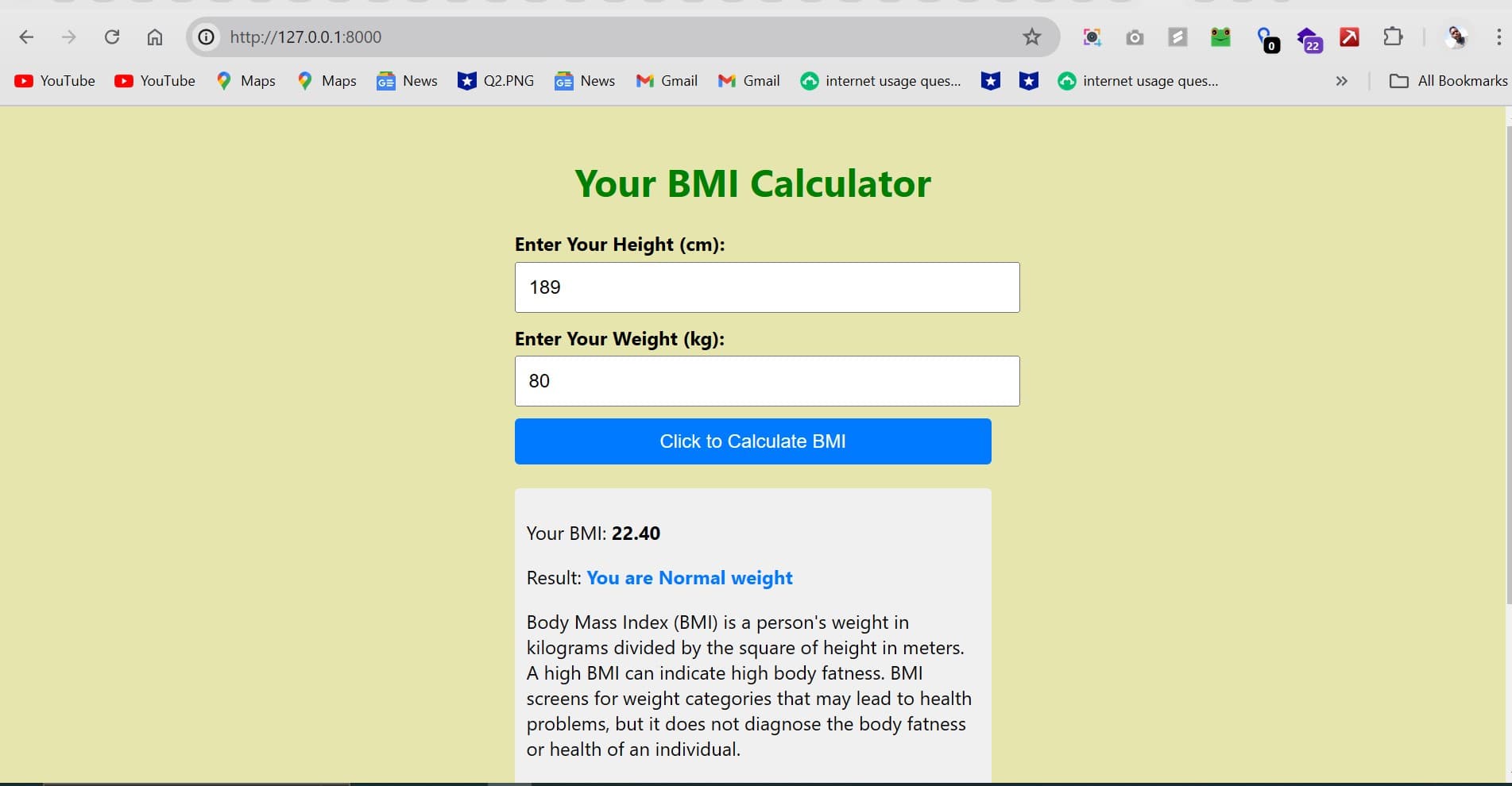 Screenshot of BMI Calculator