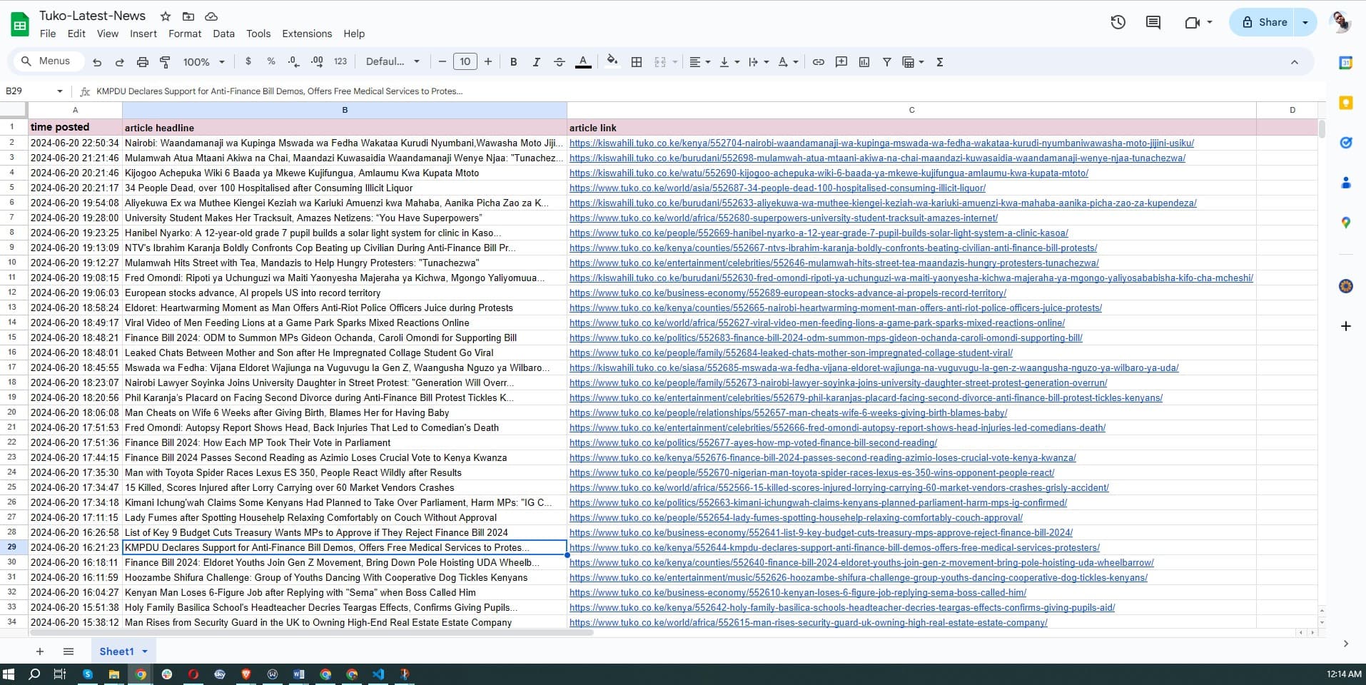 Screenshot of Tuko News Scraper